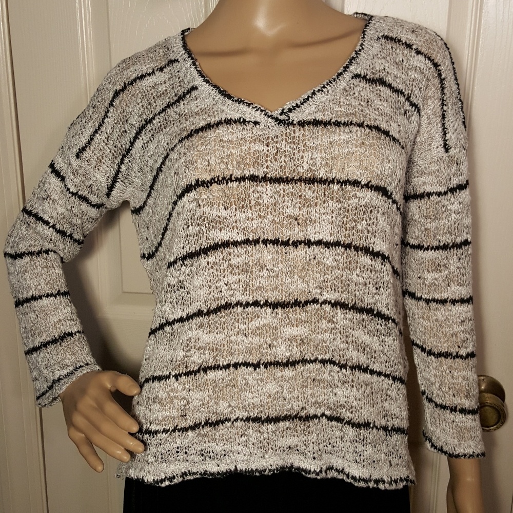 Splendid White & Black Striped Loose Knit Sweater